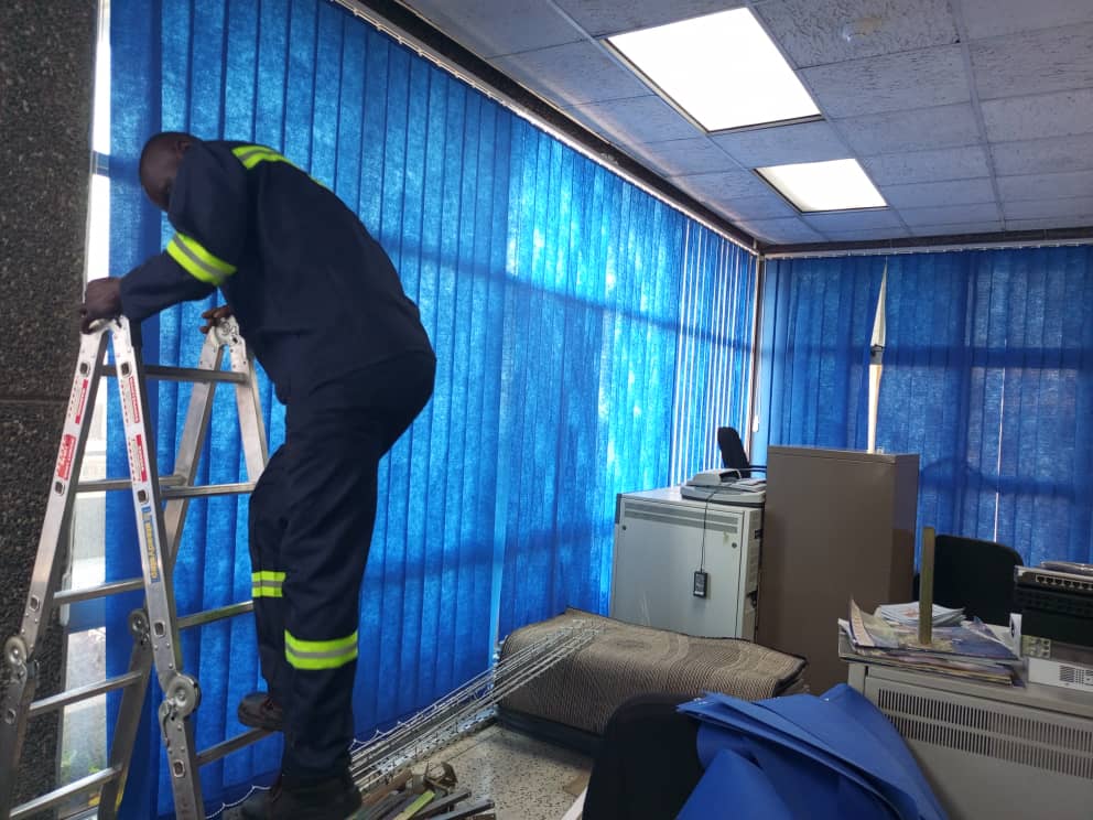 Bank of Zambia blinds installation — completed fitting