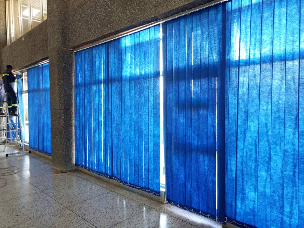 Bank of Zambia blinds installation — office overview
